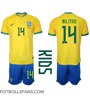 Brasilien Eder Militao #14 Replika Hemmatröja Barn VM 2022 Kortärmad (+ Korta byxor)